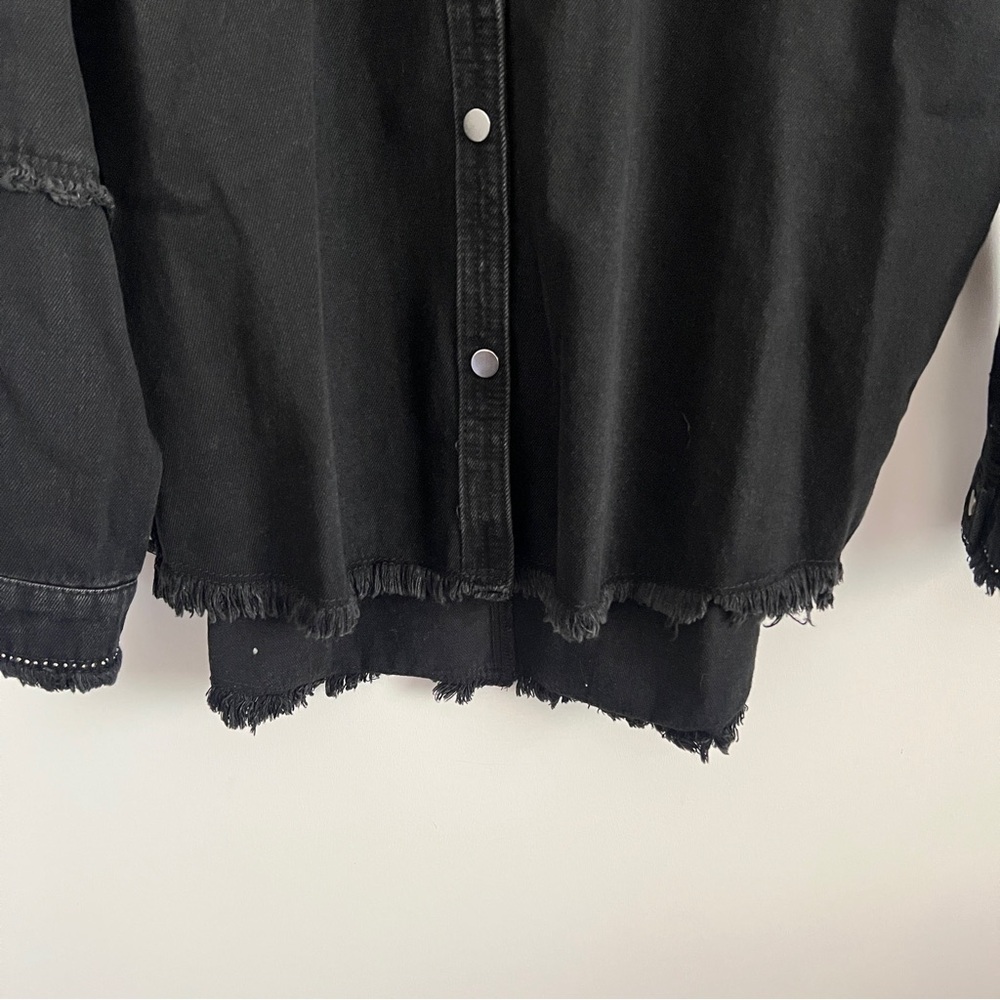 Zara Rhinestone Fringe Studded Jean Jacket Black Women’s Size XS - Picture 6 of 8